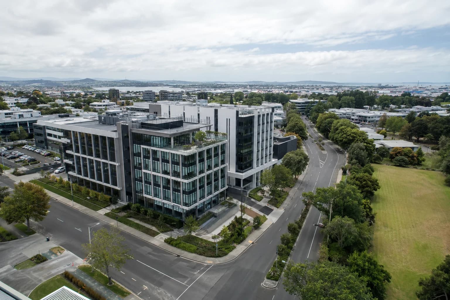 Aerial view of contemporary commercial property
